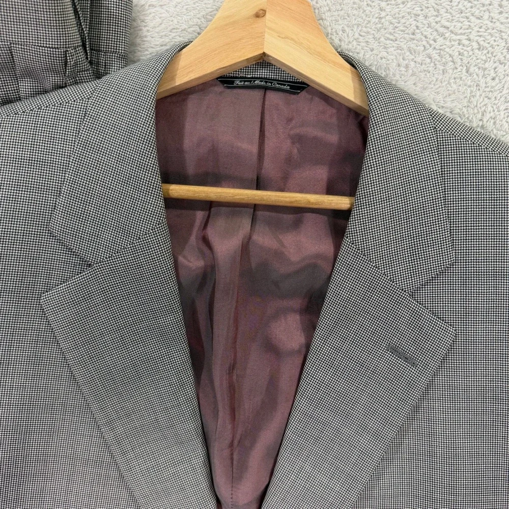 Jack Victor Mens 50XL Suit Grey Houndstooth Wool Super 110s Italian Fabric 42x34